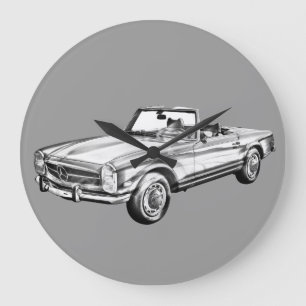 Mercedes Benz 280 SL Convertible Illustration Large Clock
