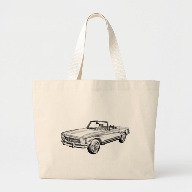Mercedes Benz 280 SL Convertible Illustration Large Tote Bag (Front)