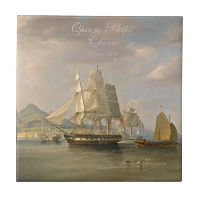 Merchant Ships China 19th Century Ceramic Tile (Front)