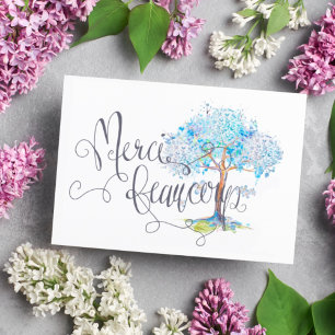 Merci Beaucoup Blue Tree Thank You Postcard