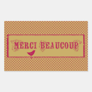 Merci Beaucoup Distressed Bird Art Rectangular Sticker