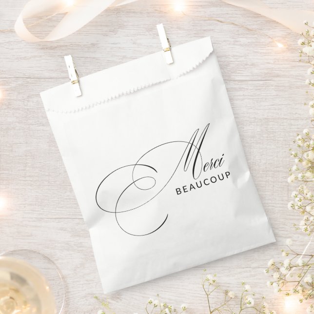 Merci Beaucoup Elegant Calligraphy Thank You Favour Bag (Clipped)
