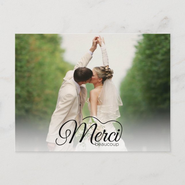 Merci Beaucoup Modern Photo Wedding Thank You Postcard (Front)
