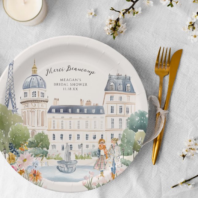 Merci Beaucoup | Parisian Watercolor Garden Paper Plate (Creator Uploaded)