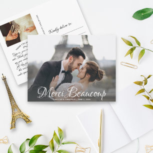 Merci Beaucoup Script Wedding Photo Thank You Postcard