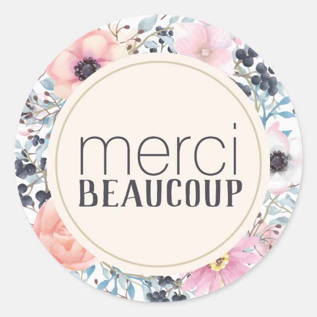 Merci Beaucoup Thank You Floral Sticker (Front)