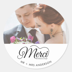 Merci Beaucoup Wedding Day Photo  Classic Round Sticker