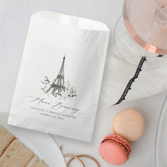 Merci Beaucoup White Floral Paris Bridal Shower Favour Bag (Creator Uploaded)