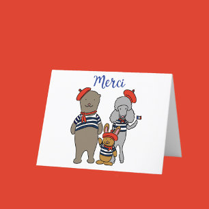 Merci Cute French Cartoon Animals Thank You Card