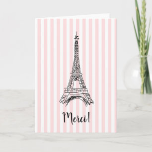 Merci Eiffel Tower Pink Stripe Paris Card