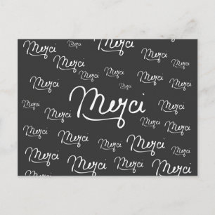 "Merci" French Quote Black & White Pattern Postcard