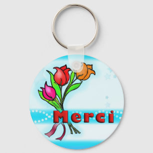 MERCI French Thank You cartoon flowers keychain