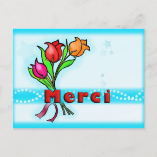 MERCI French Thank You cute cartoon flowers Postcard