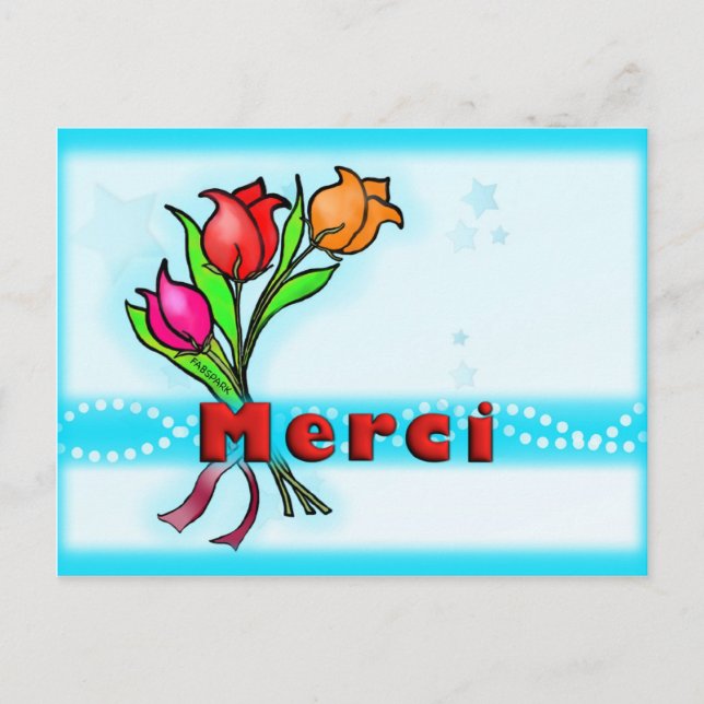 MERCI  French Thank You cute cartoon flowers Postcard (Front)