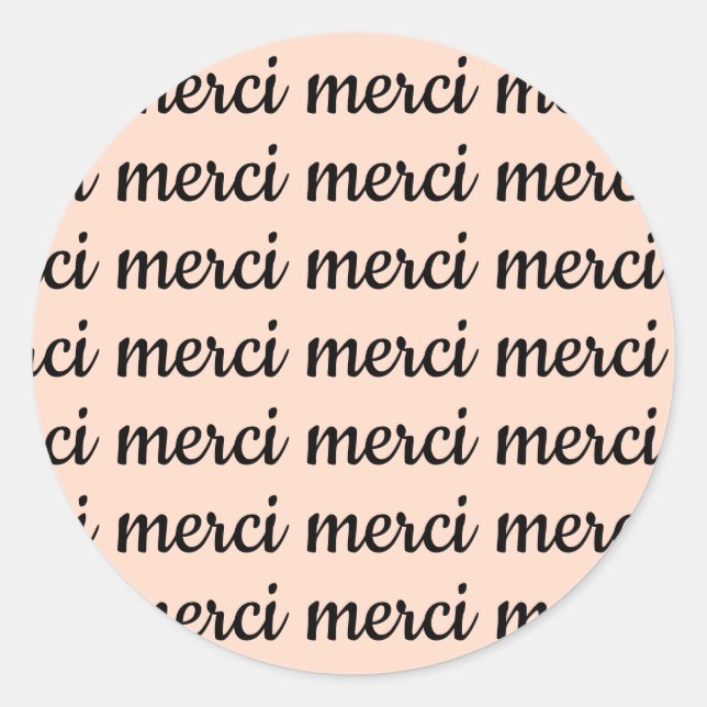 Merci French Thanks Retro Pink Black Script Classic Round Sticker (Front)