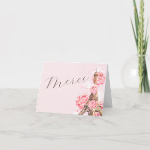 Merci Pink Paris Bridal Shower Thank You Card
