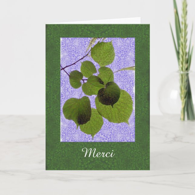 Merci, Thank You in French, Branch with Leaves Card (Front)