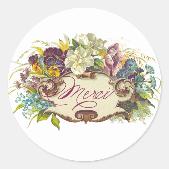 Merci, Vintage Inspired Bouquet Envelope Seals (Front)