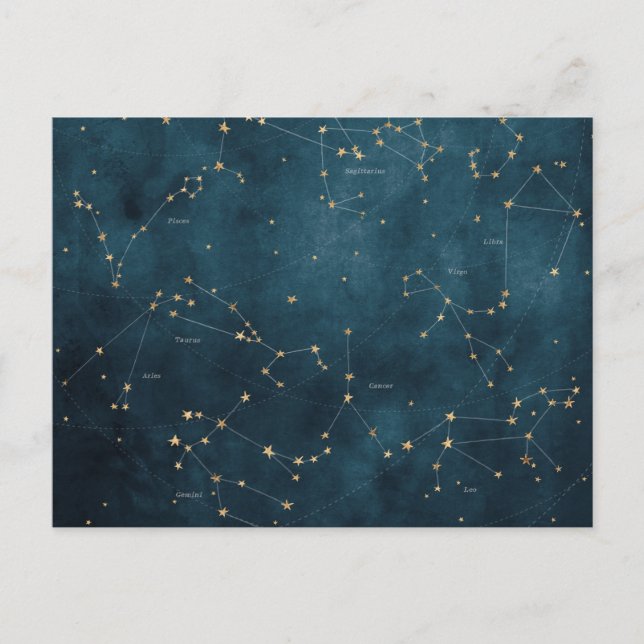 Mercury blue constellations star map zodiac postcard (Front)