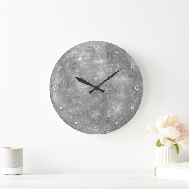 Mercury Craters Grey Solar System Planet Virgo  Large Clock (Home)