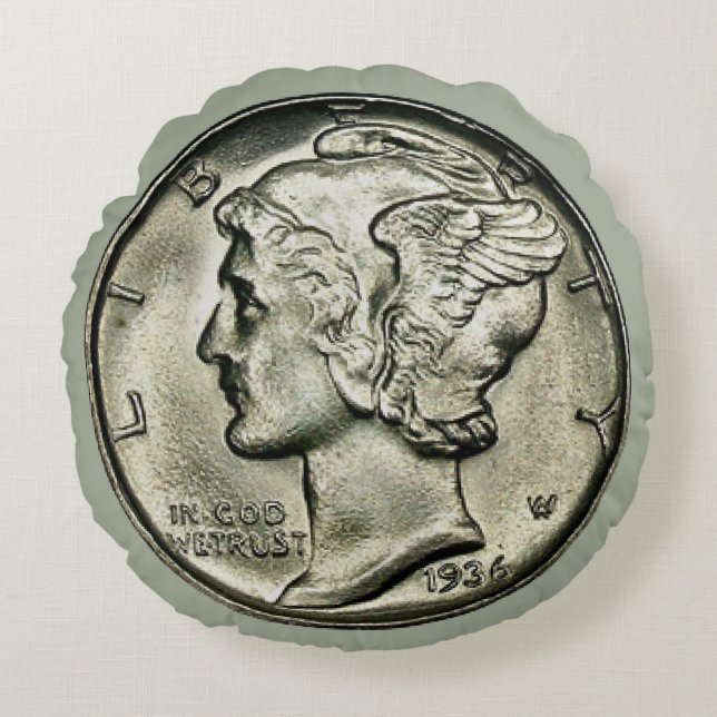 Mercury Dime Coin Round Cushion (Front)