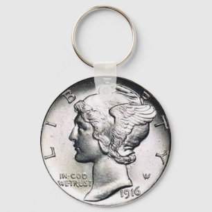 Mercury Dime Key Chain. Key Ring