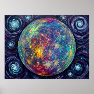 Mercury Starry Night Space Landscape Poster