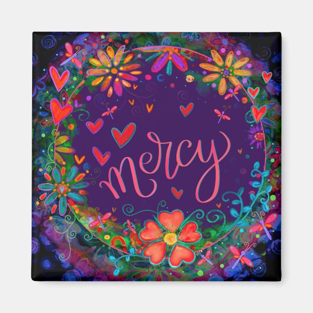 Mercy Purple Fun Floral Inspirational Motivating Magnet (Front)