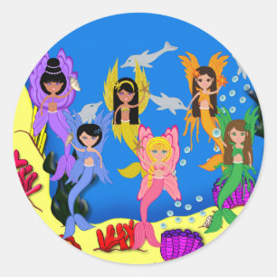 Merfairies in Ocean with Dolphins Envelope Seal