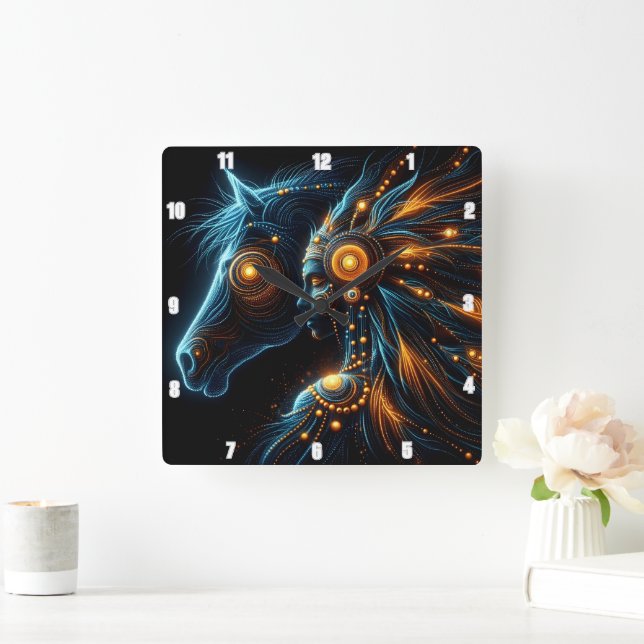 Merging Essences of Horse and Human in Harmony Square Wall Clock (Home)