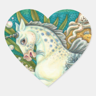 MERHORSE & WHITE OCTOPUS, FANTASY UNICORN HORSE HEART STICKER
