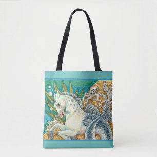 MERHORSE & WHITE OCTOPUS, FANTASY UNICORN HORSE TOTE BAG