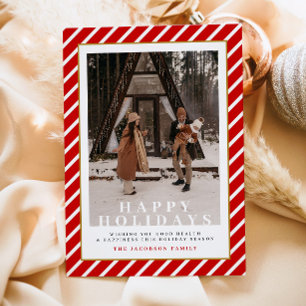 MERI Festive Red Stripes Photo Happy Holidays Card