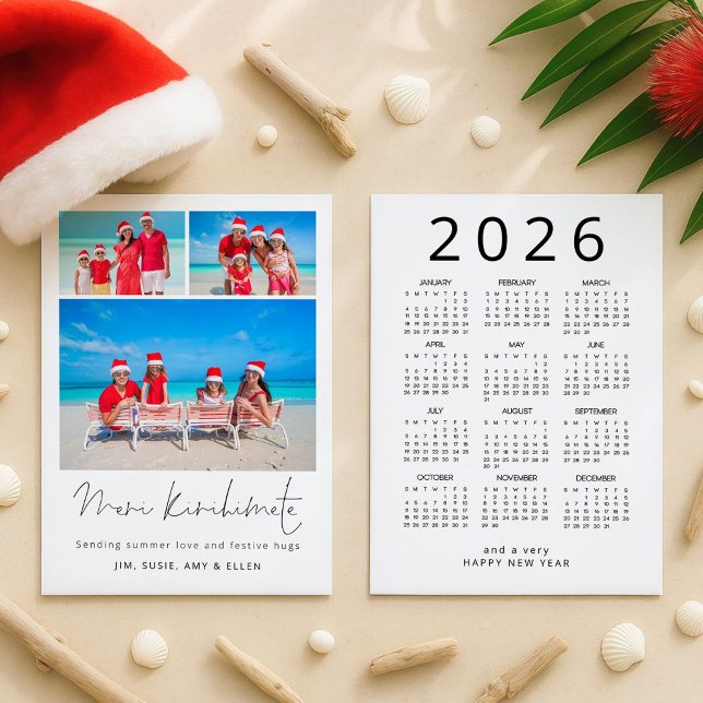 Meri Kirihimete 3 Photos 2026 calendar NZ  Holiday Card (Front and back view)