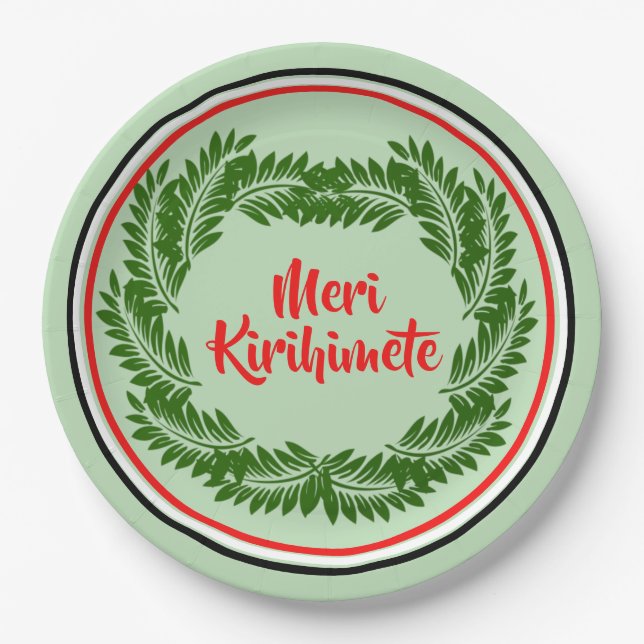 Meri Kirihimete Maori Merry Christmas 9" Paper Plate (Front)
