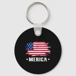 Merica 4th Of July American Flag Patriotic Key Ring