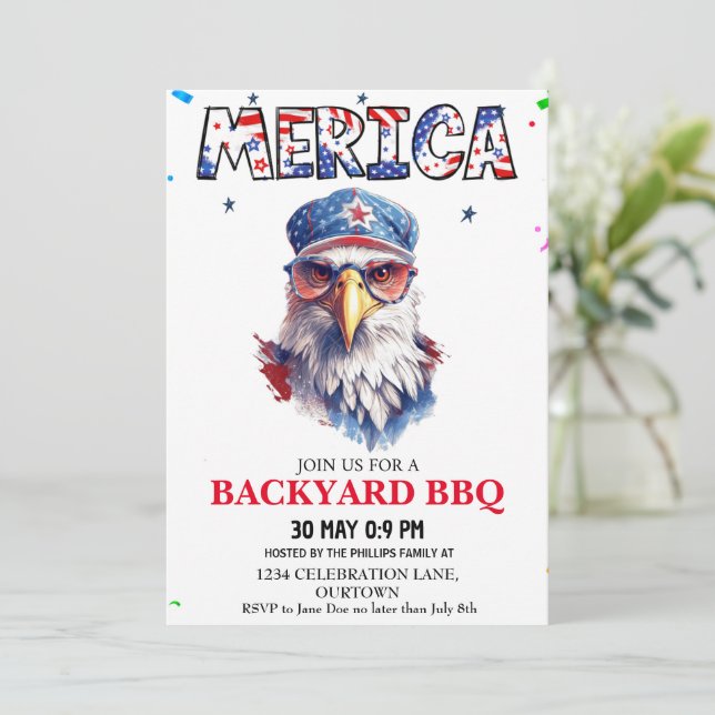 Merica 4th of July Backyard BBQ Invitation (Standing Front)