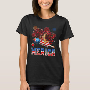 Merica 4th of July Cat Riding Firework Rocket Patr T-Shirt
