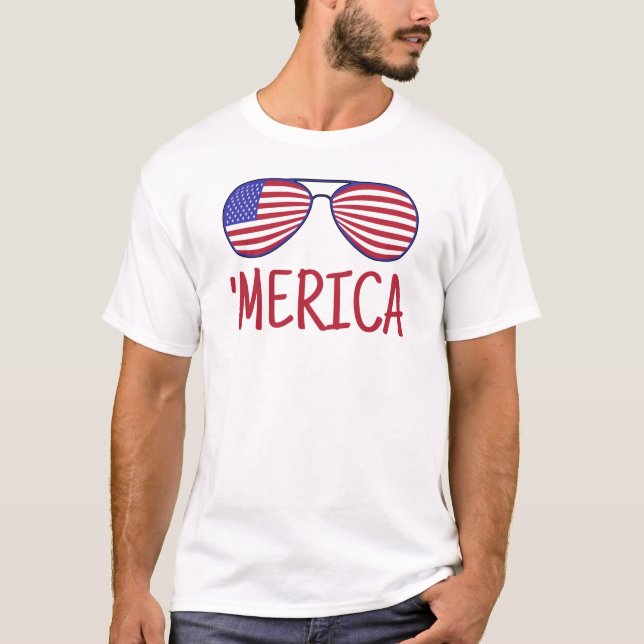 'Merica 4th Of July Glasses T-Shirt (Front)