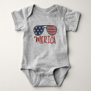 Merica 4th of July Sunglasses Summer T-Shirt Baby Bodysuit
