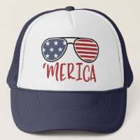 Merica 4th of July Sunglasses Summer Trucker Hat