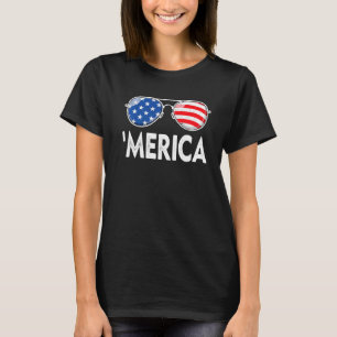Merica 4th Of July Sunglasses Usa Flag Boys Girls T-Shirt