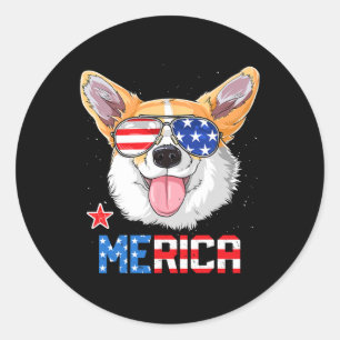 Merica 4th Of July T Shirt Kids Boys Girls Dog Pup Classic Round Sticker