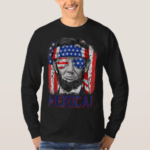 Merica Abe Lincoln 4th Of July Men American Flag M T-Shirt