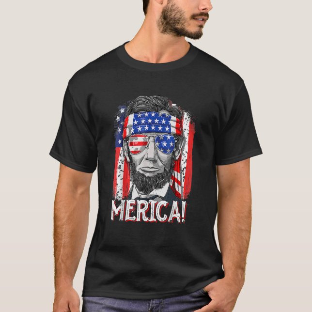 Merica Abe Lincoln 4th Of July Men American Flag M T-Shirt (Front)