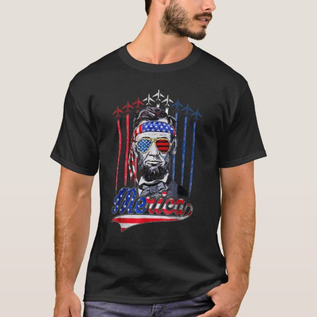 Merica Abraham Lincoln 4th Of July American Flag M T-Shirt (Front)