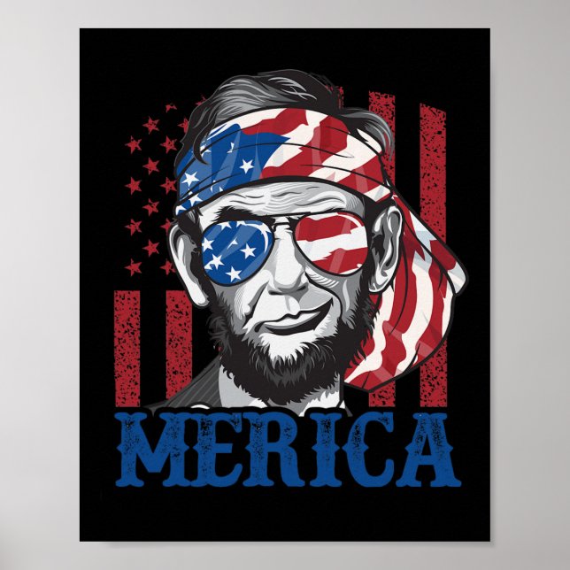Merica Abraham Lincoln 4th Of July Shirt Men Ameri Poster (Front)