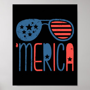 Merica American Flag Aviators Toddler 4th July Whi Poster