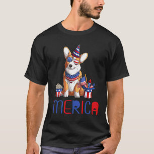 Merica American Flag Corgi Sunglass Dog  T T-Shirt