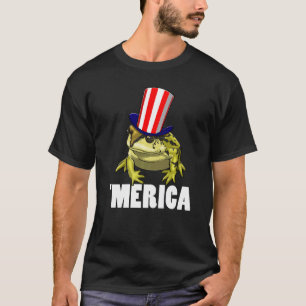 Merica American Flag Frog Funny Women Frog Love Pr T-Shirt